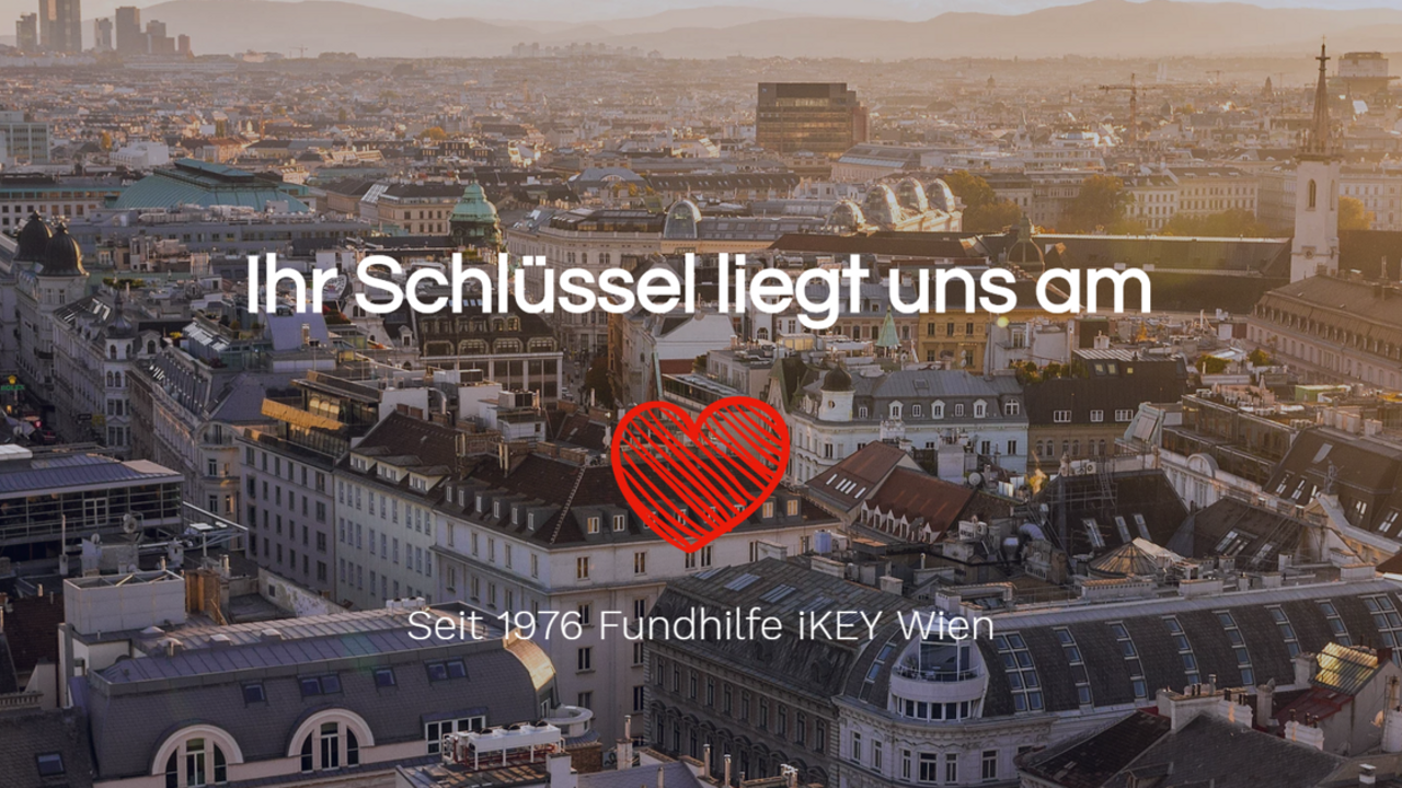 Ausblick über Wien mit dem Satz: Ihr Schlüssel liegt uns am Herzen.