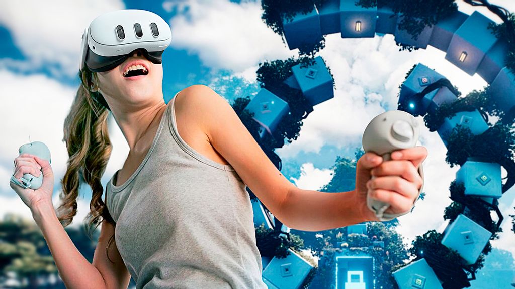Frau mit VR Brille beim Spielen