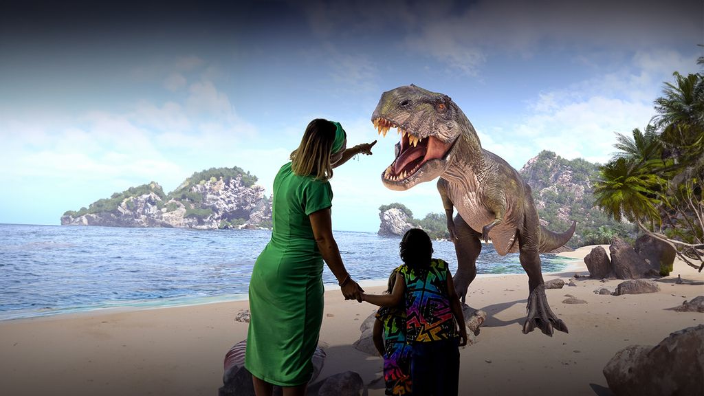 Kinder bei einer immersiven Ausstellung über Dinoausierer