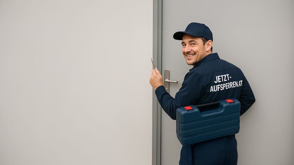 Mann vom Schlüsseldienst vor der einer Wohnungstüre