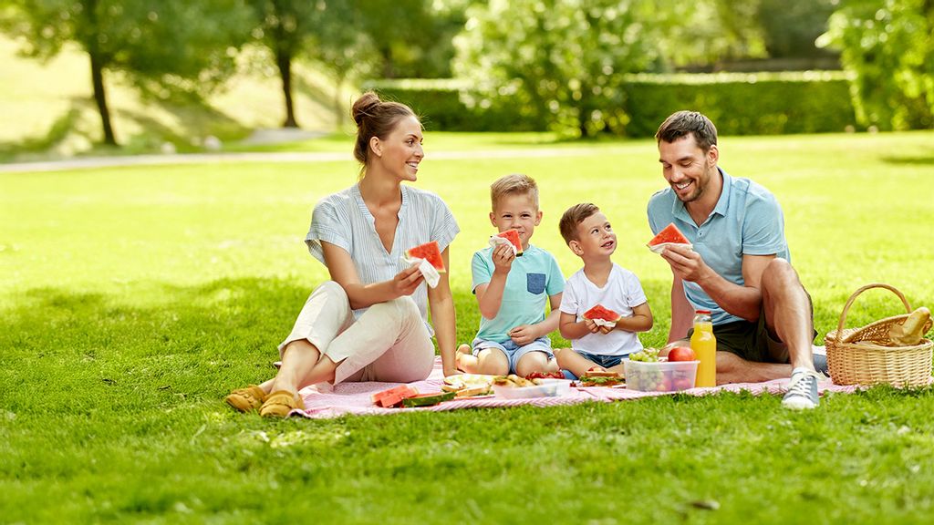 © shutterstock Familie beim Picknick auf einer Wiese