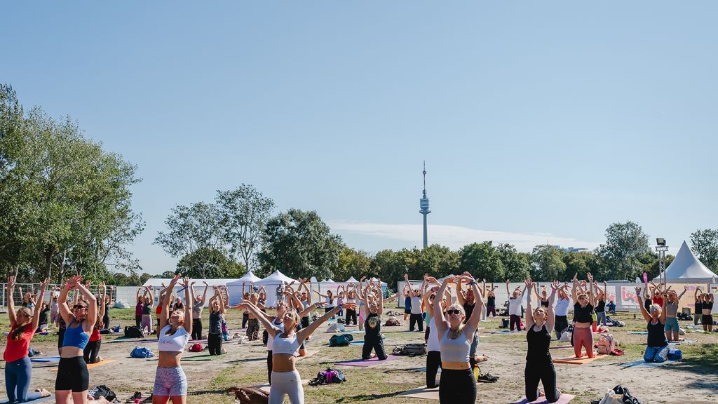 Mehrere Personen beim Yoga bei einem Sport Festival