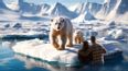Ein Mann und eine Frau betrachten ein Bild von einem Eisbären