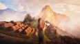 Frau bei immersiver Ausstellung von Machu Picchu
