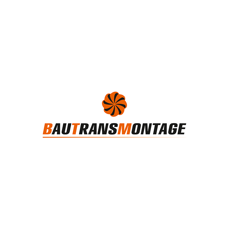 Logo Bautransmontage mit schwarz-oranger Schrift