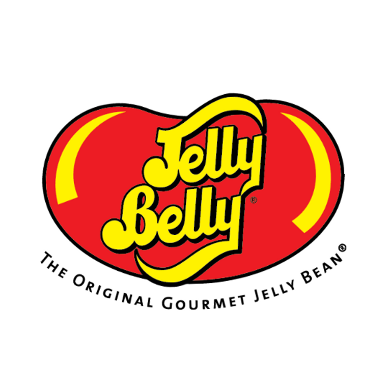 Gelb- rotes Logo vom Jelly Belly Shop. 