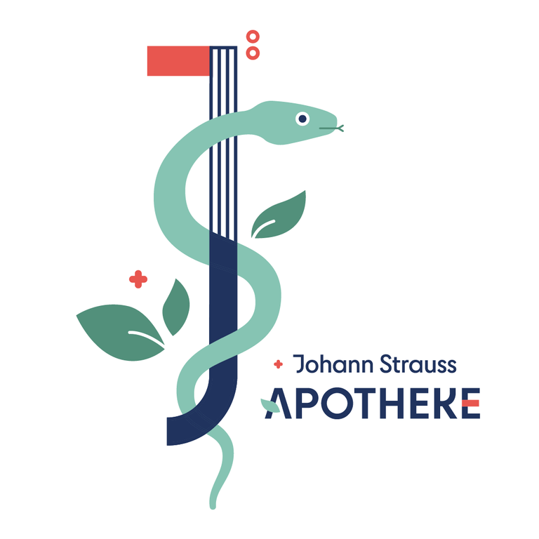 Logo Johann Strauss Apotheke, grüne Schlange mit Blättern
