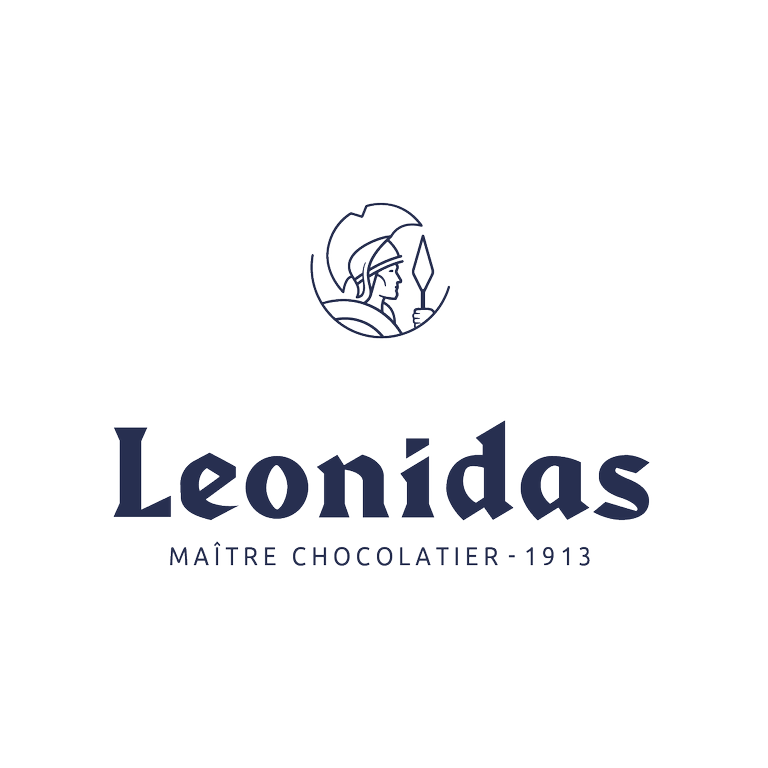 Leonidas Logo mit dunkelblauer Schrift und weißem Hintergrund