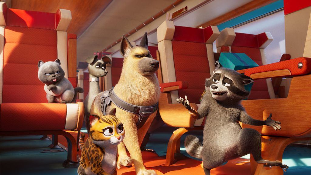 Eine Gruppe von animierten Tieren in einem Zug